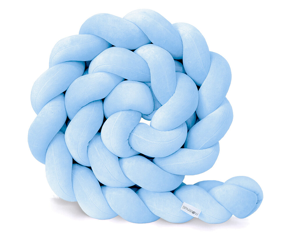 Flettet sengebeskyttelse 3 strenge velour babyblå