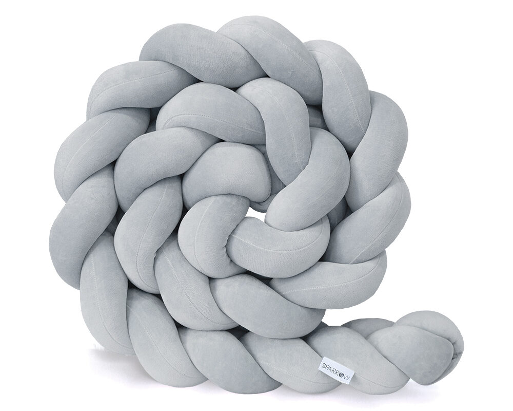 Flettet sengebeskyttelse 3 strenge velour klassisk grå