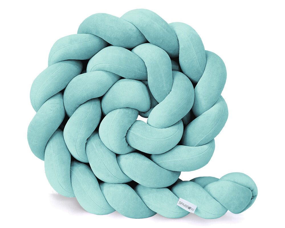 Flettet sengebeskyttelse 3 strenge velour azurblå