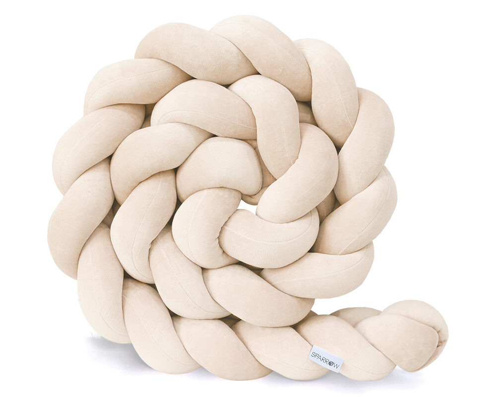 Flettet sengebeskyttelse 3 strenge velour mandel