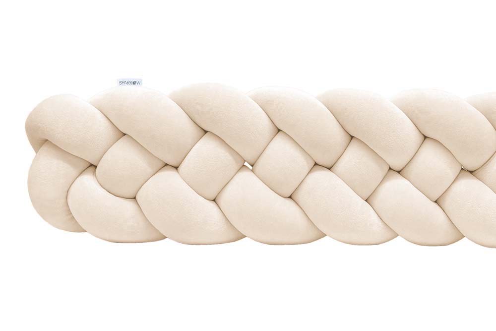 Flettet sengebeskyttelse 4 strenge velour mandel