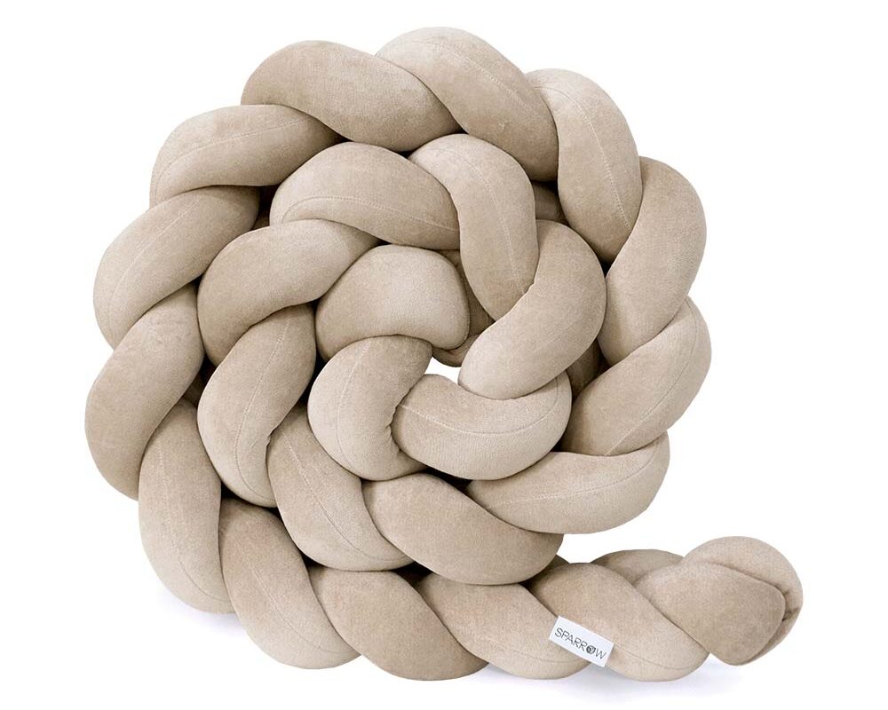 Flettet sengebeskyttelse 3 strenge velour cappuccino